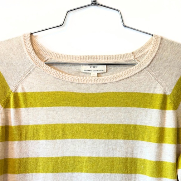Yerse Basic Mustard Yellow Striped Organic Cotton Sweater Size S - Picture 2 of 8